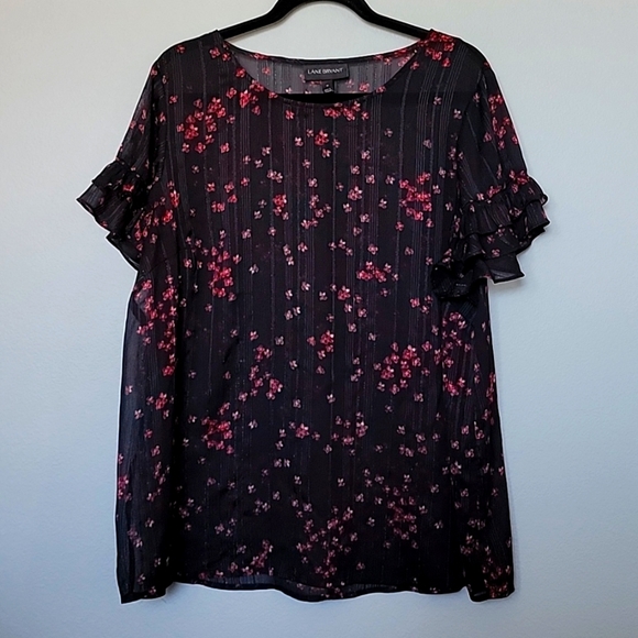 Lane Bryant Romantic Spring Office floral sheer ruffle sleeve top size 18 - Picture 1 of 6